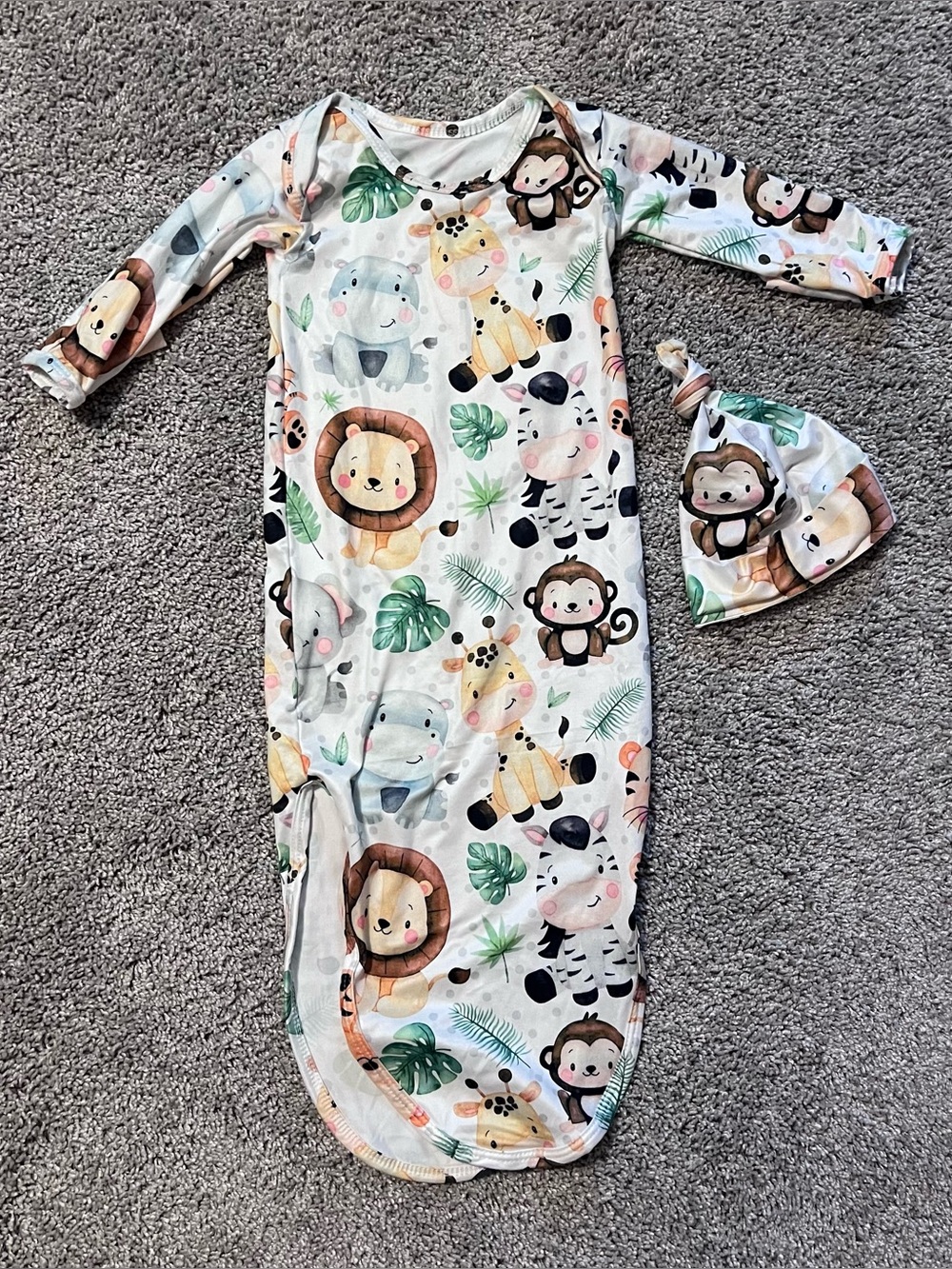 Unbranded White Jungle Animal Baby Sleep Gown with Hat